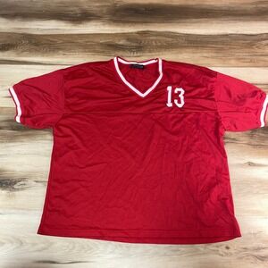 White Fox Red Mesh Jersey V Neck Number 13 Short Sleeve Top S/M Small Medium
